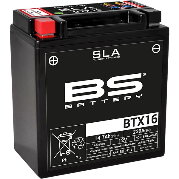BS Batteries Motorcycle Battery - SLA Sealed Lead Acid BTX16 / YTX16-BS 3 BS Batteries Motorcycle Battery - SLA Sealed Lead Acid BTX16 / YTX16-BS